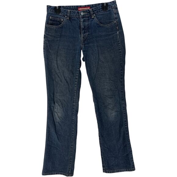 Vintage UNIONBAY Slim Bootcut Jeans Junior 7 Blue Dark Wash Denim Button Fly - Picture 1 of 8